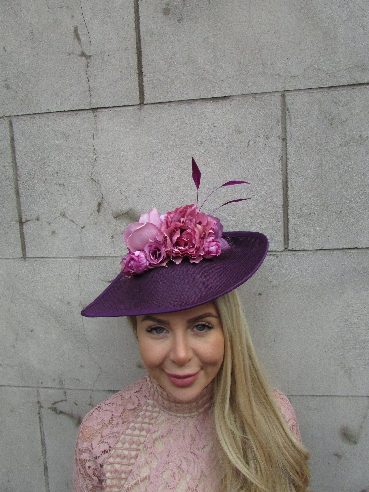 Large Plum Rose Floral Teardrop Hatinator
