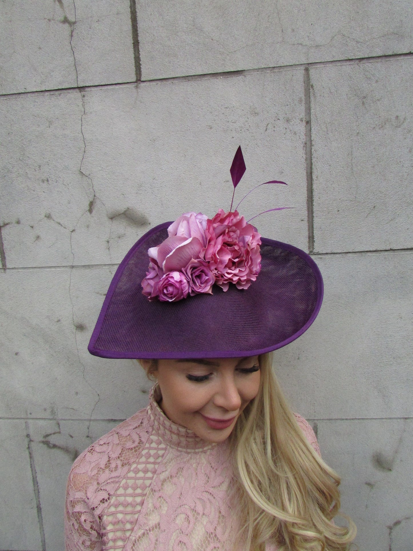 Large Plum Rose Floral Teardrop Hatinator