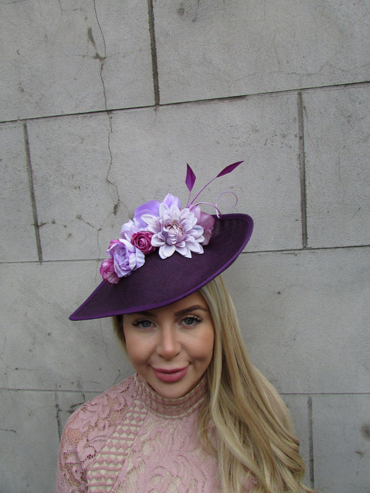 Large Plum & Lilac Flower Fascinator Hat