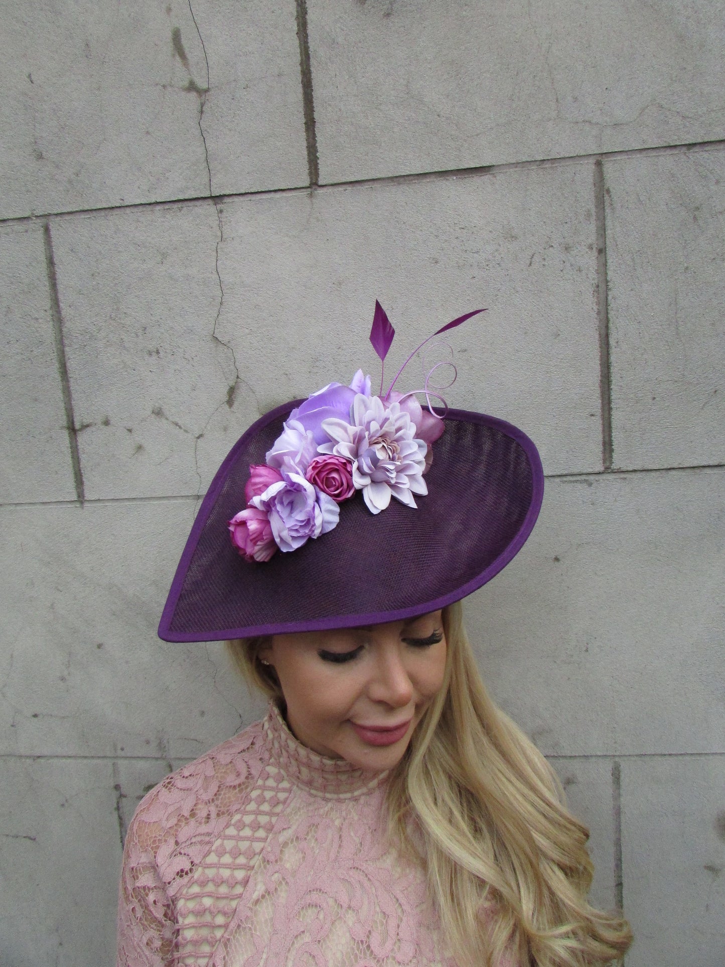 Large Plum & Lilac Flower Fascinator Hat