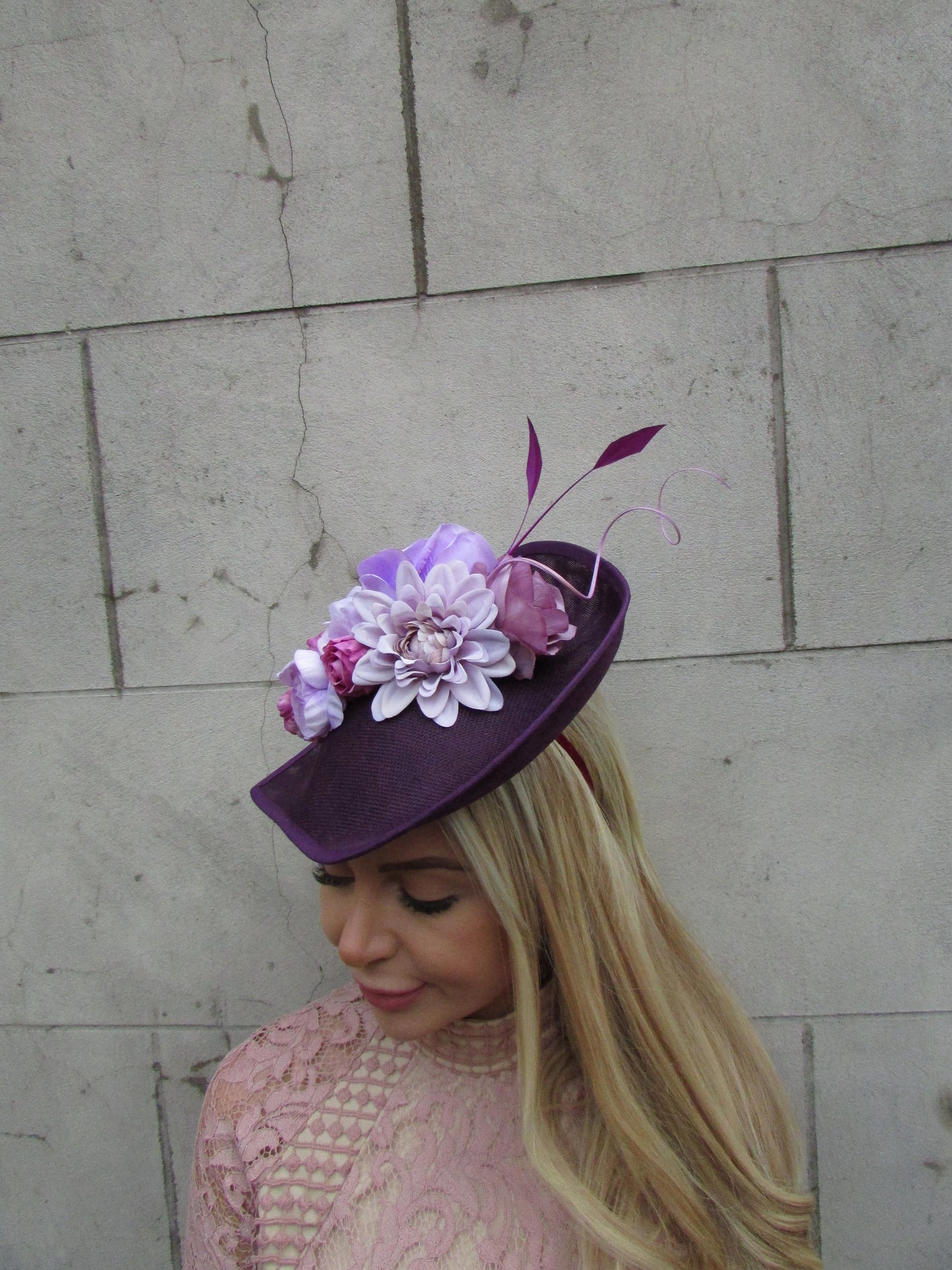Large Plum & Lilac Flower Fascinator Hat