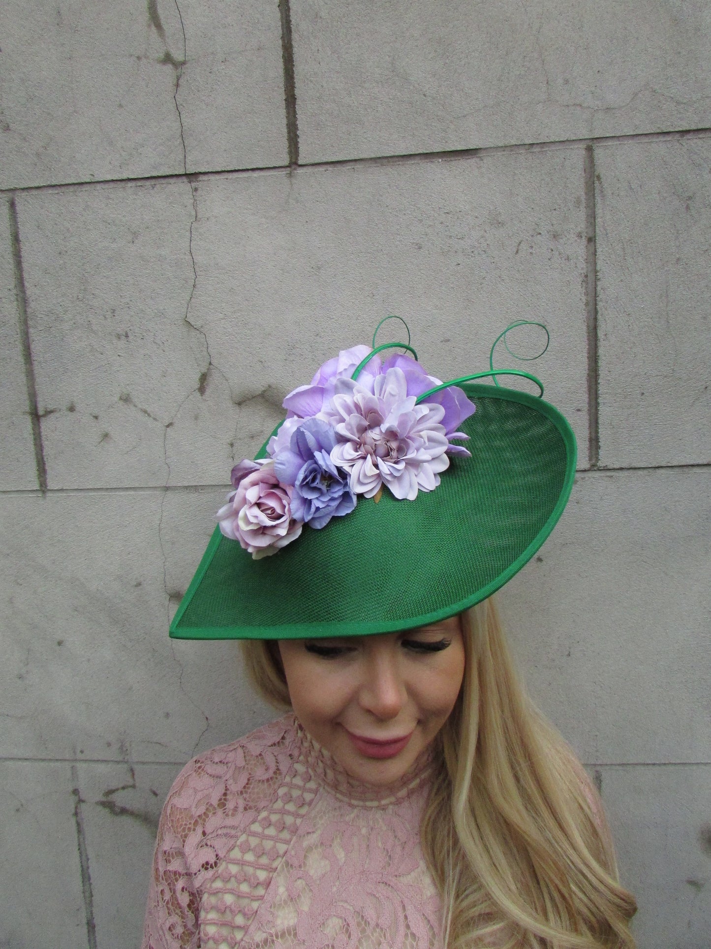 Emerald Green & Lavender Floral Large Hat