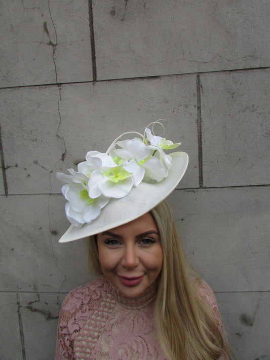 Large Cream Orchid Flower Ascot Hat