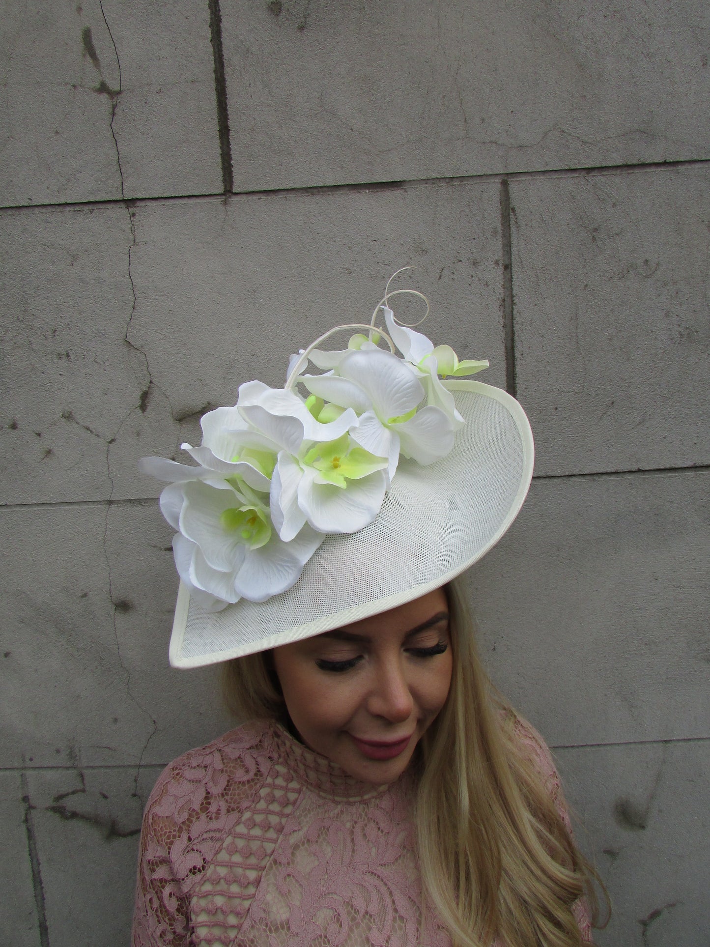Large Cream Orchid Flower Ascot Hat