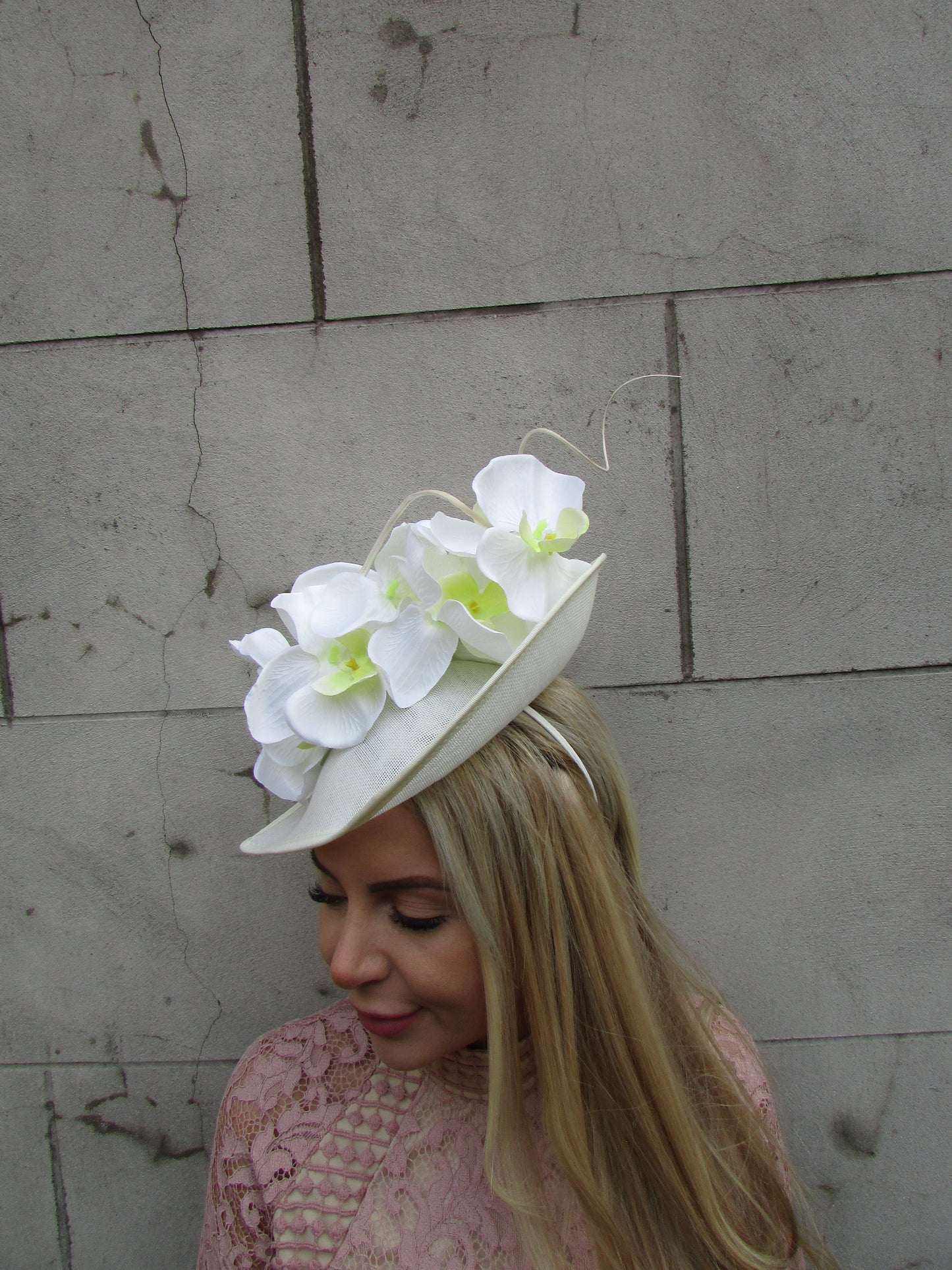 Large Cream Orchid Flower Ascot Hat