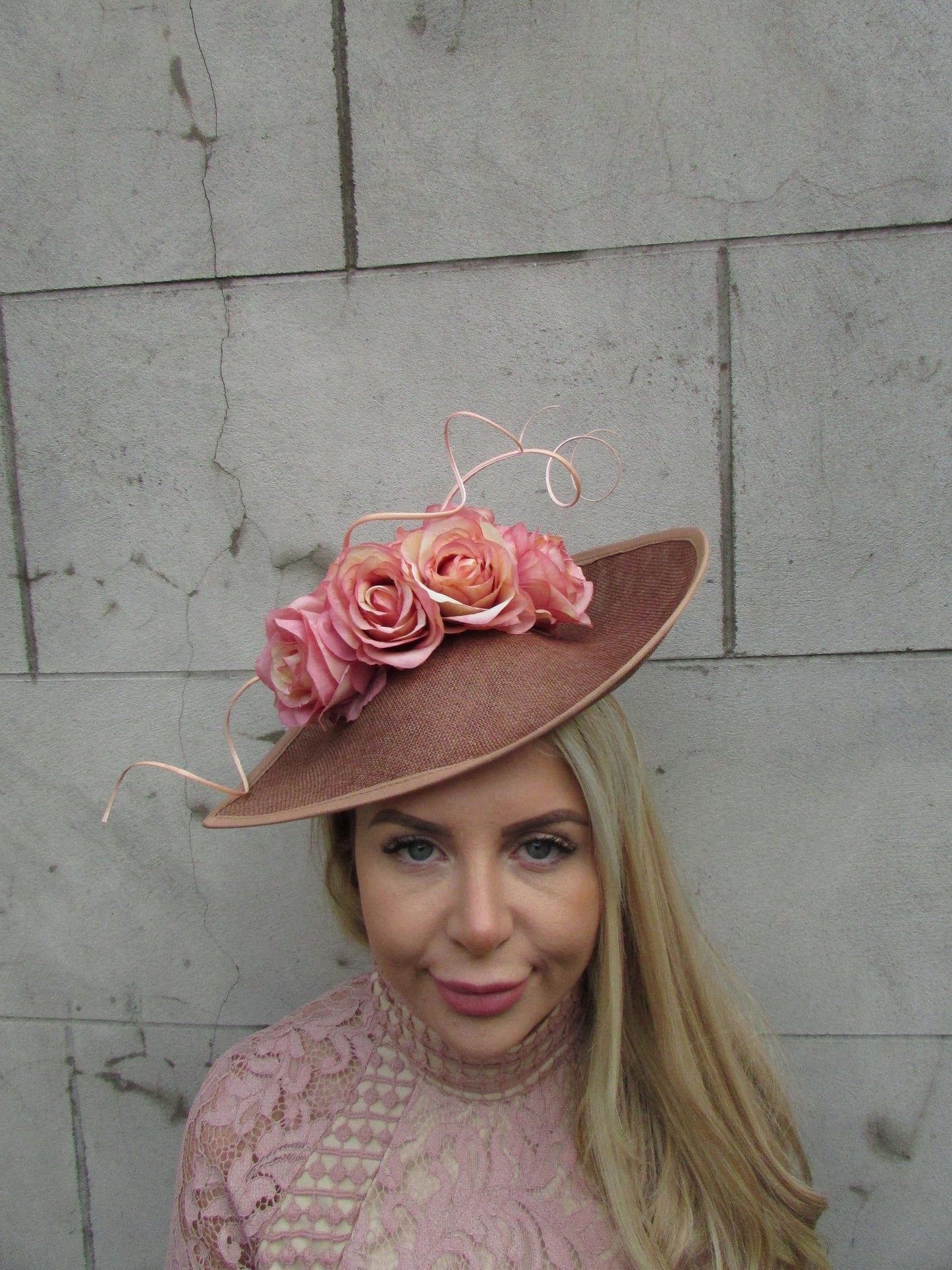 Nude Brown Pink Rose Flower Teardrop Hatinator