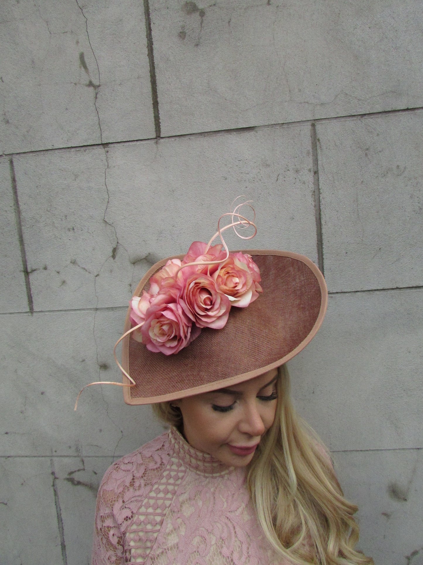 Nude Brown Pink Rose Flower Teardrop Hatinator