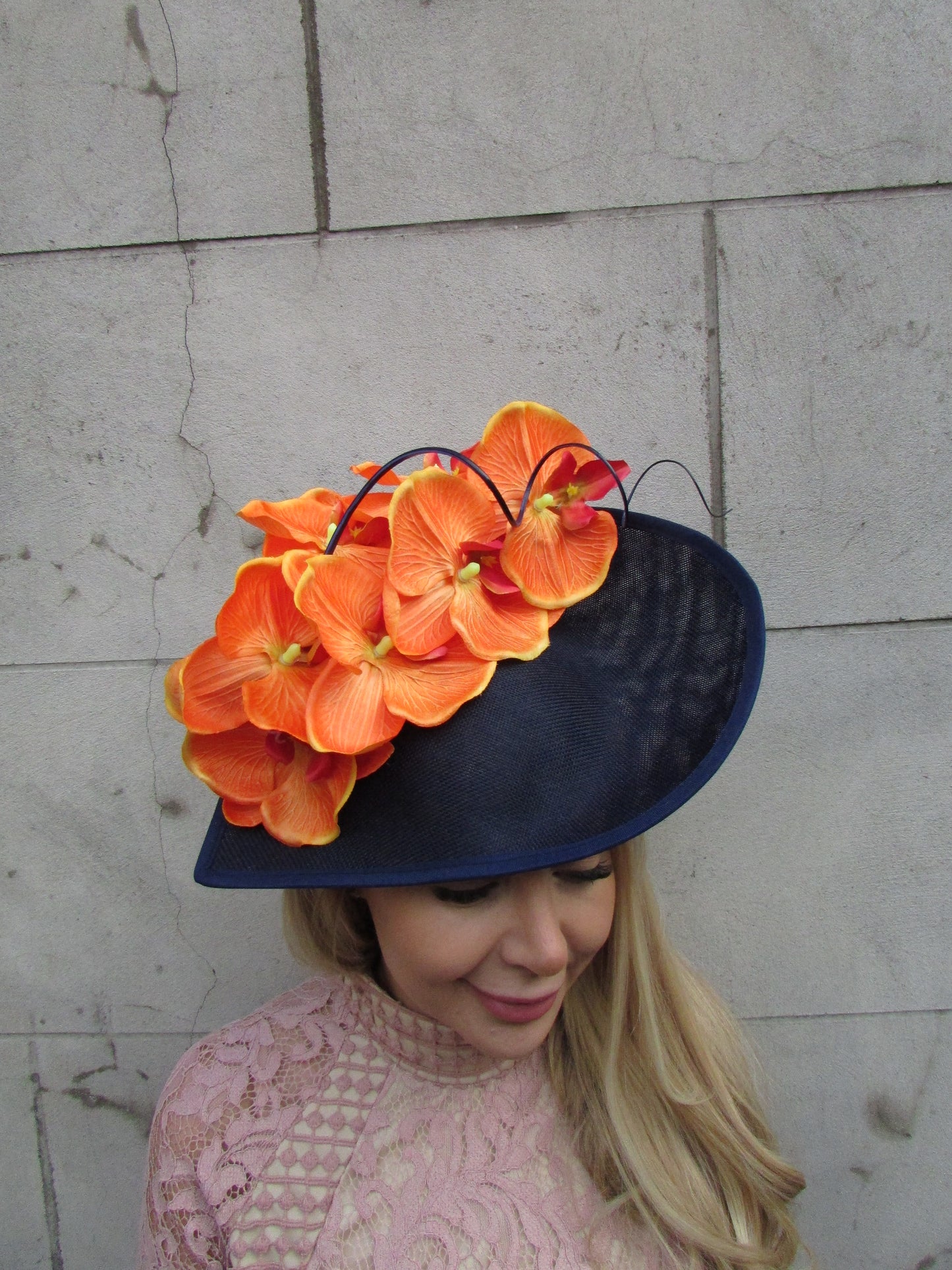 Navy Blue & Orange Large Orchid Hatinator