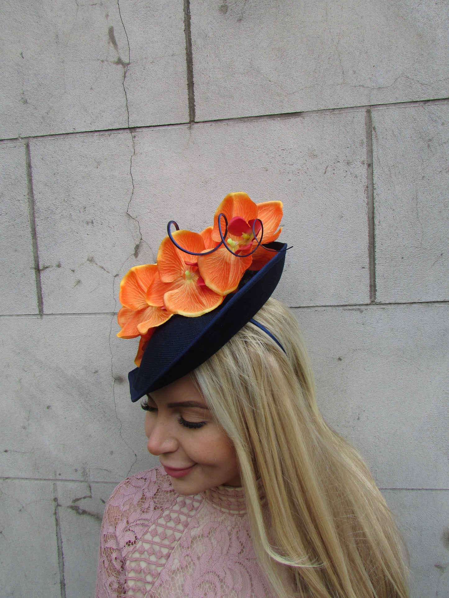 Navy Blue & Orange Large Orchid Hatinator