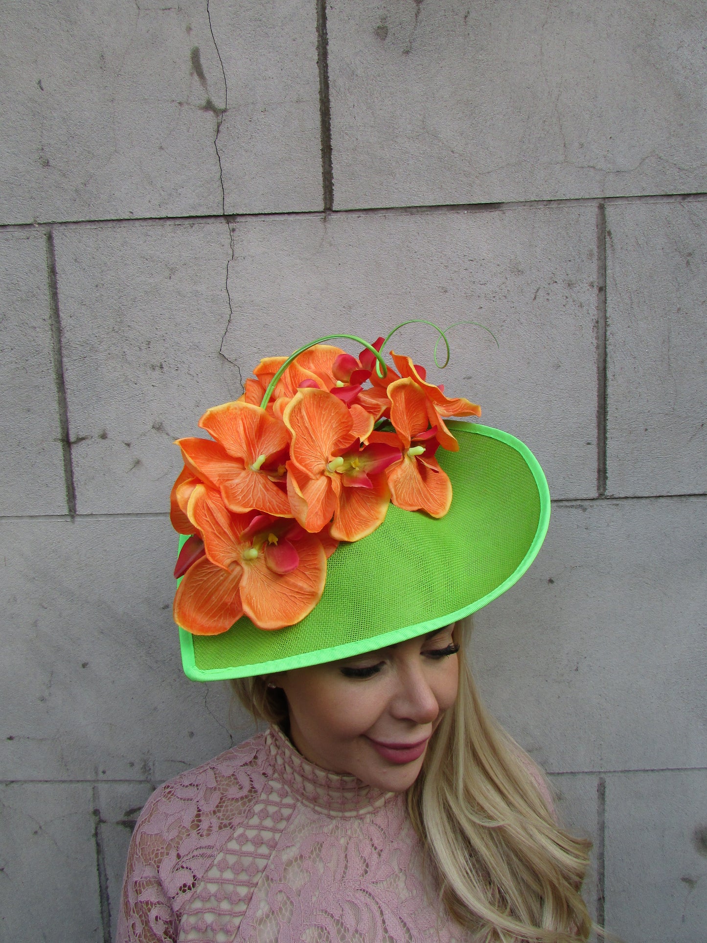 Lime Green & Orange Large Orchid Hatinator
