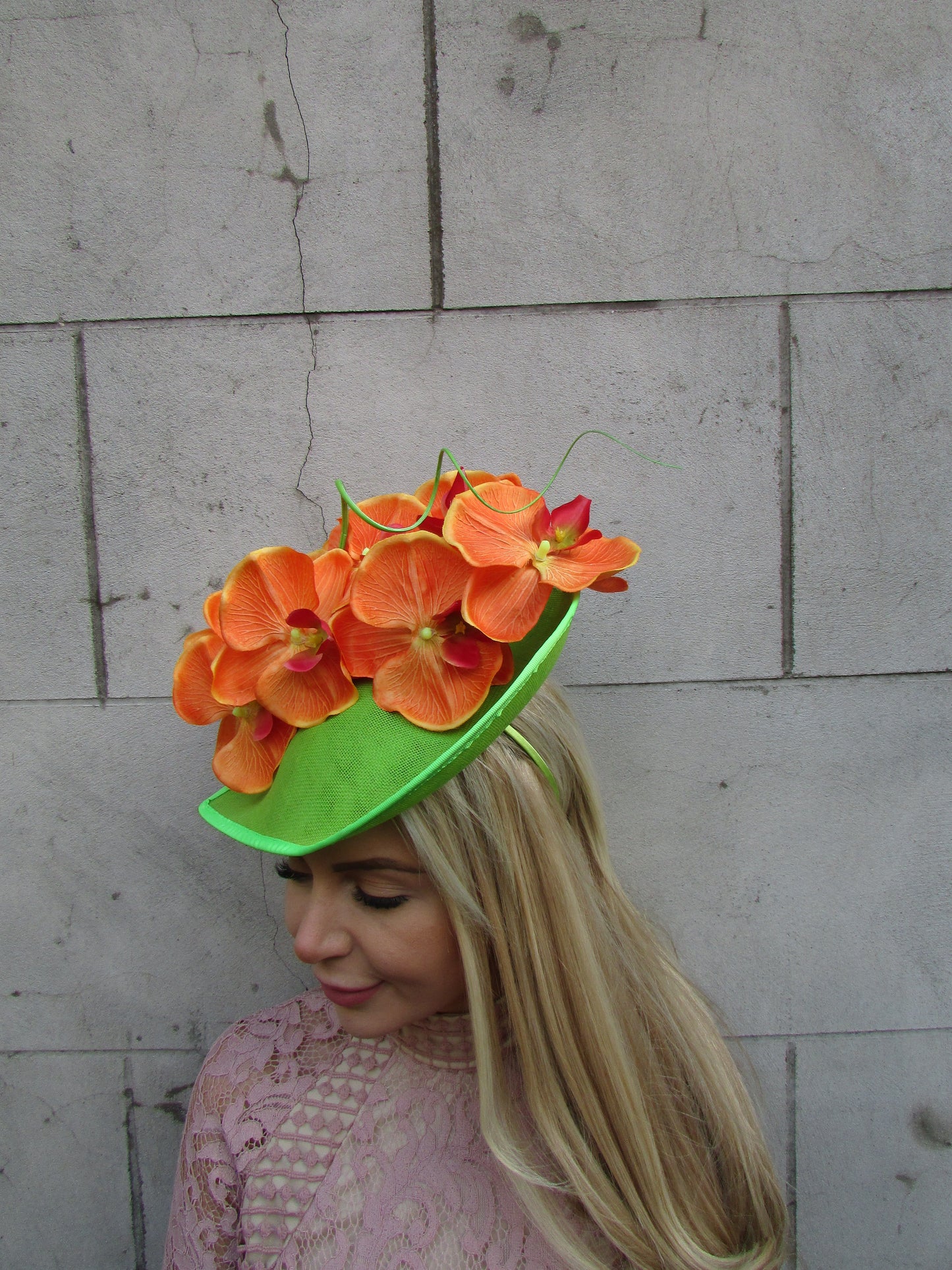 Lime Green & Orange Large Orchid Hatinator