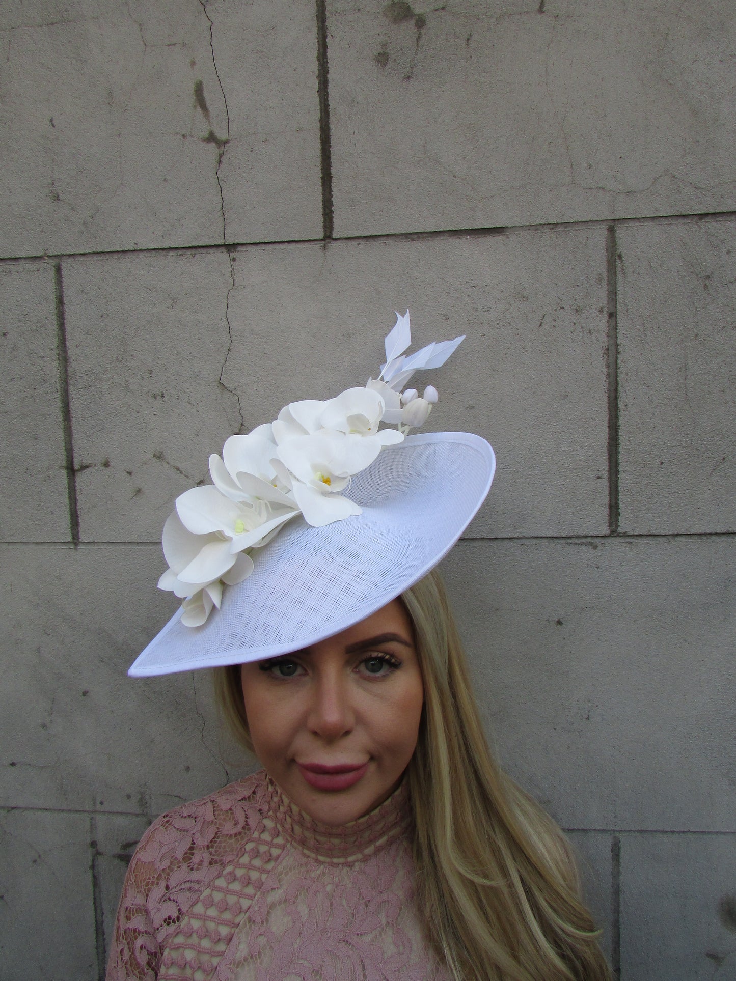Large White Orchid Flower Fascinator Hat
