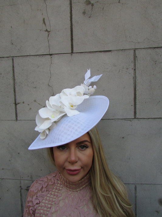Large White Orchid Flower Fascinator Hat