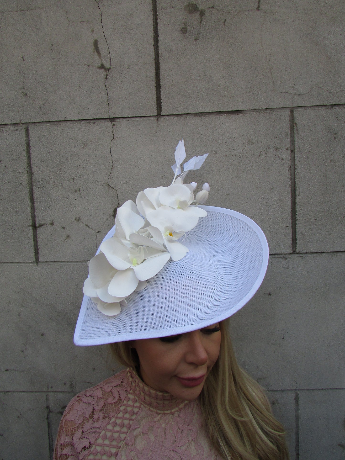 Large White Orchid Flower Fascinator Hat