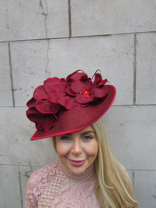 Large Burgundy Orchid Flower Hat