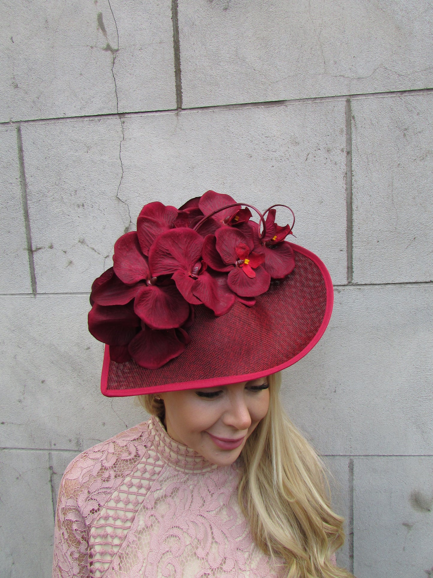 Large Burgundy Orchid Flower Hat