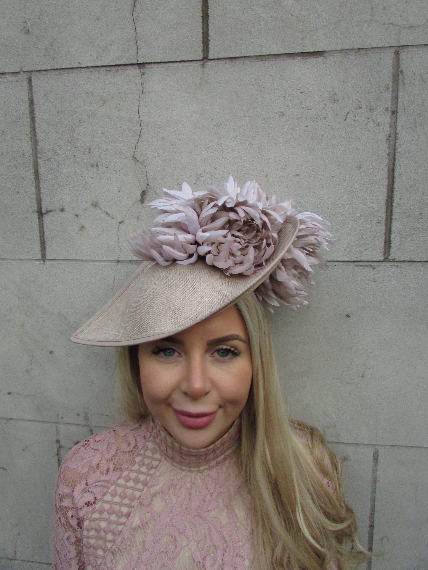 Large Beige Flower Teardrop Hat Fascinator