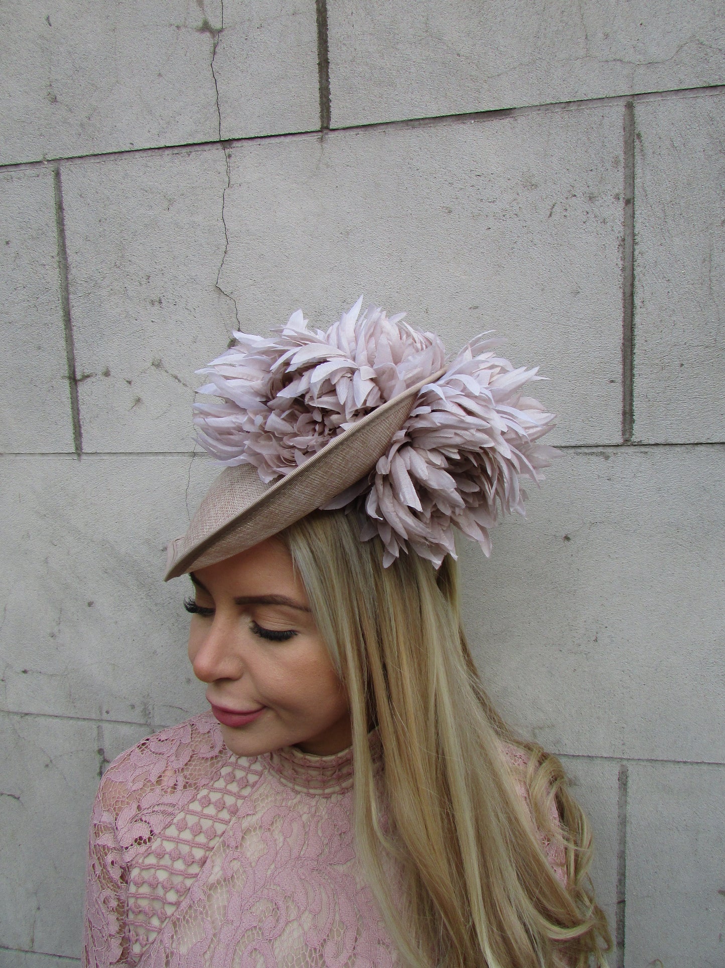 Large Beige Flower Teardrop Hat Fascinator