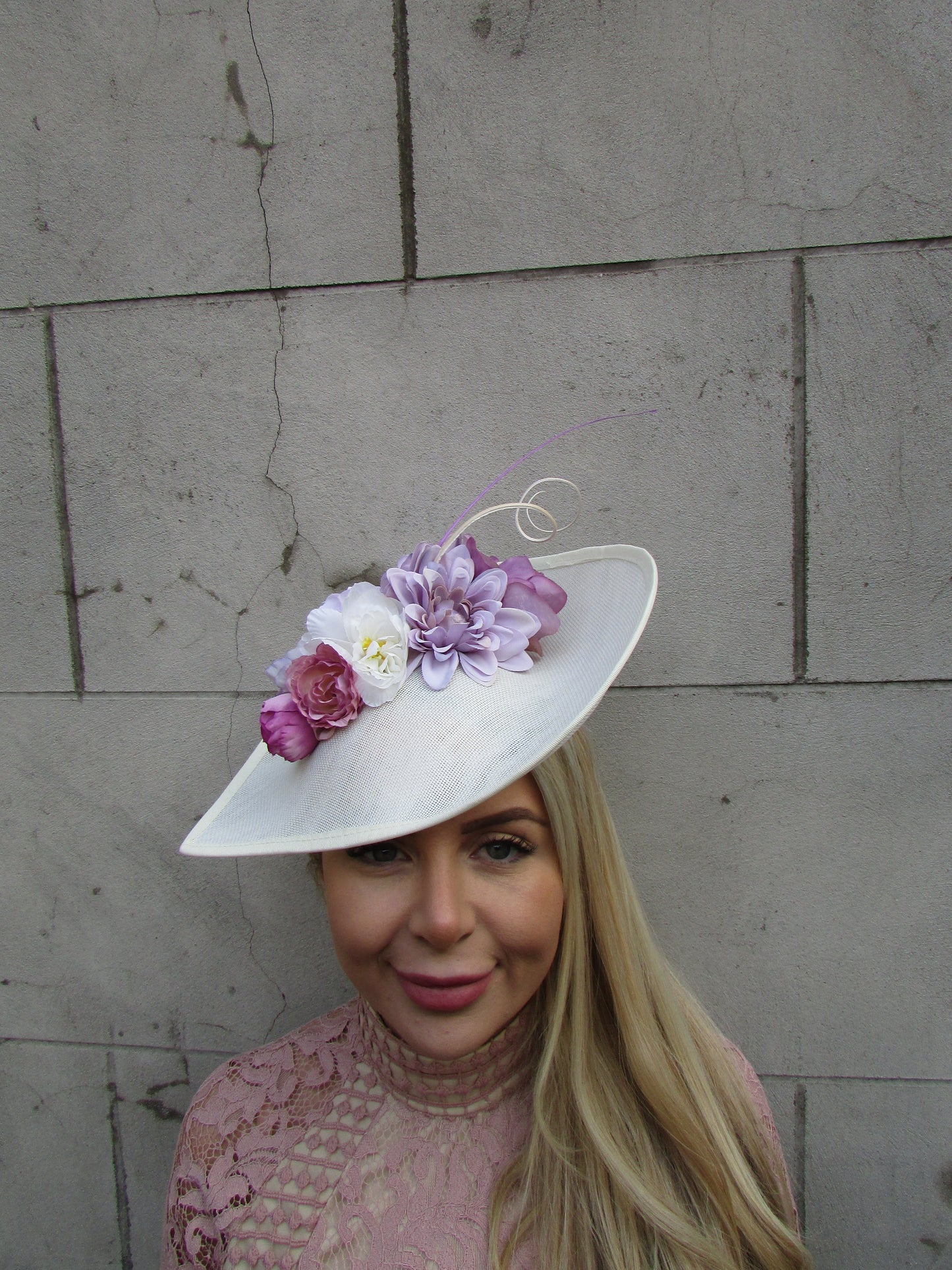 Large Cream Lilac & Plum Teardrop Hat