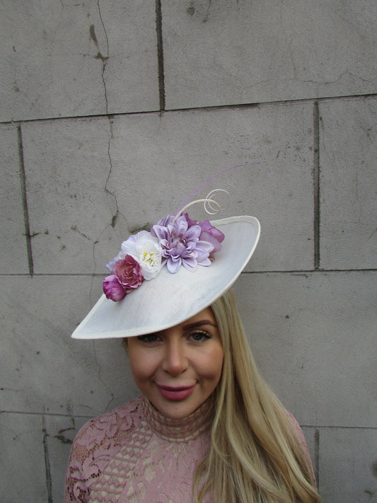 Large Cream Lilac & Plum Teardrop Hat