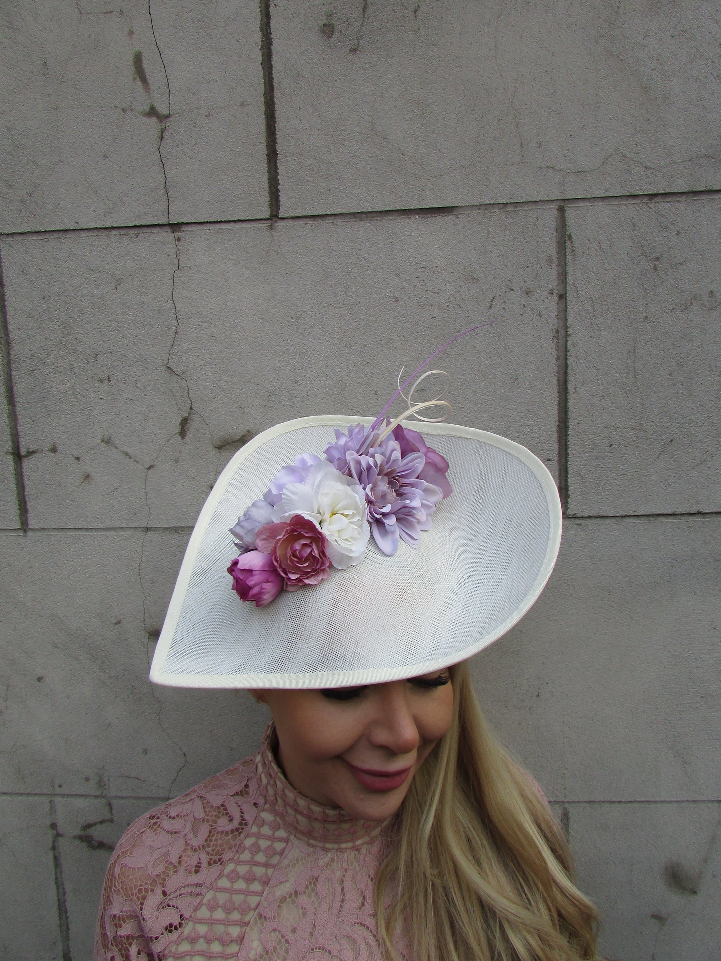 Large Cream Lilac & Plum Teardrop Hat