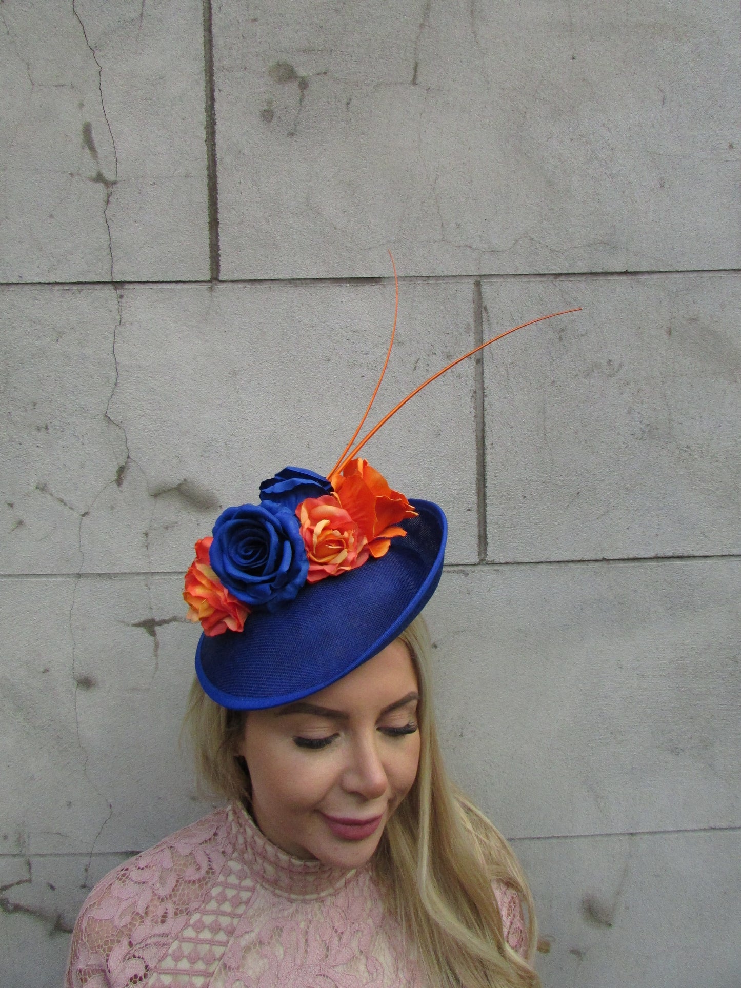 Royal Blue & Orange Flower Disc Hat Fascinator
