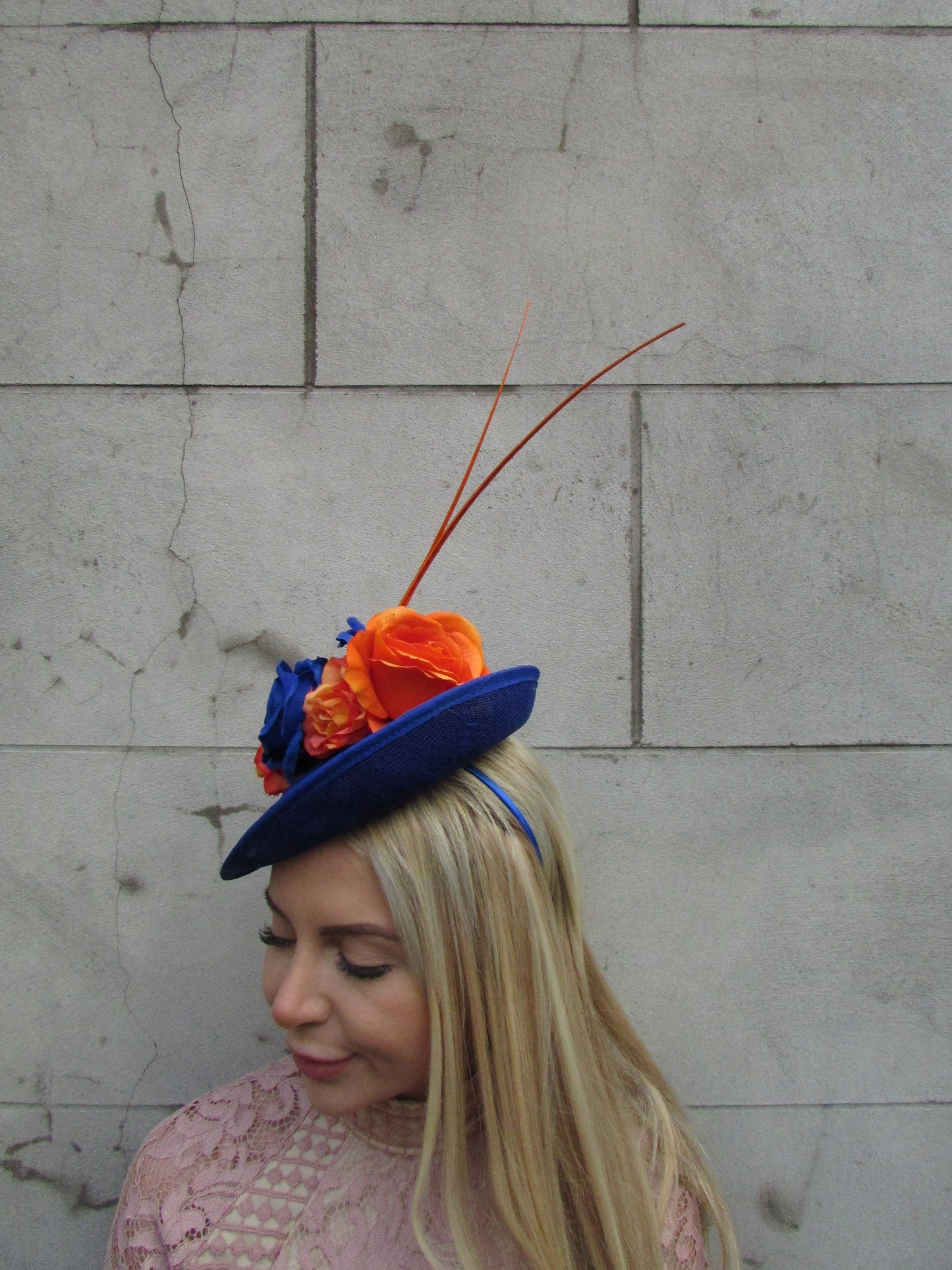 Royal Blue & Orange Flower Disc Hat Fascinator