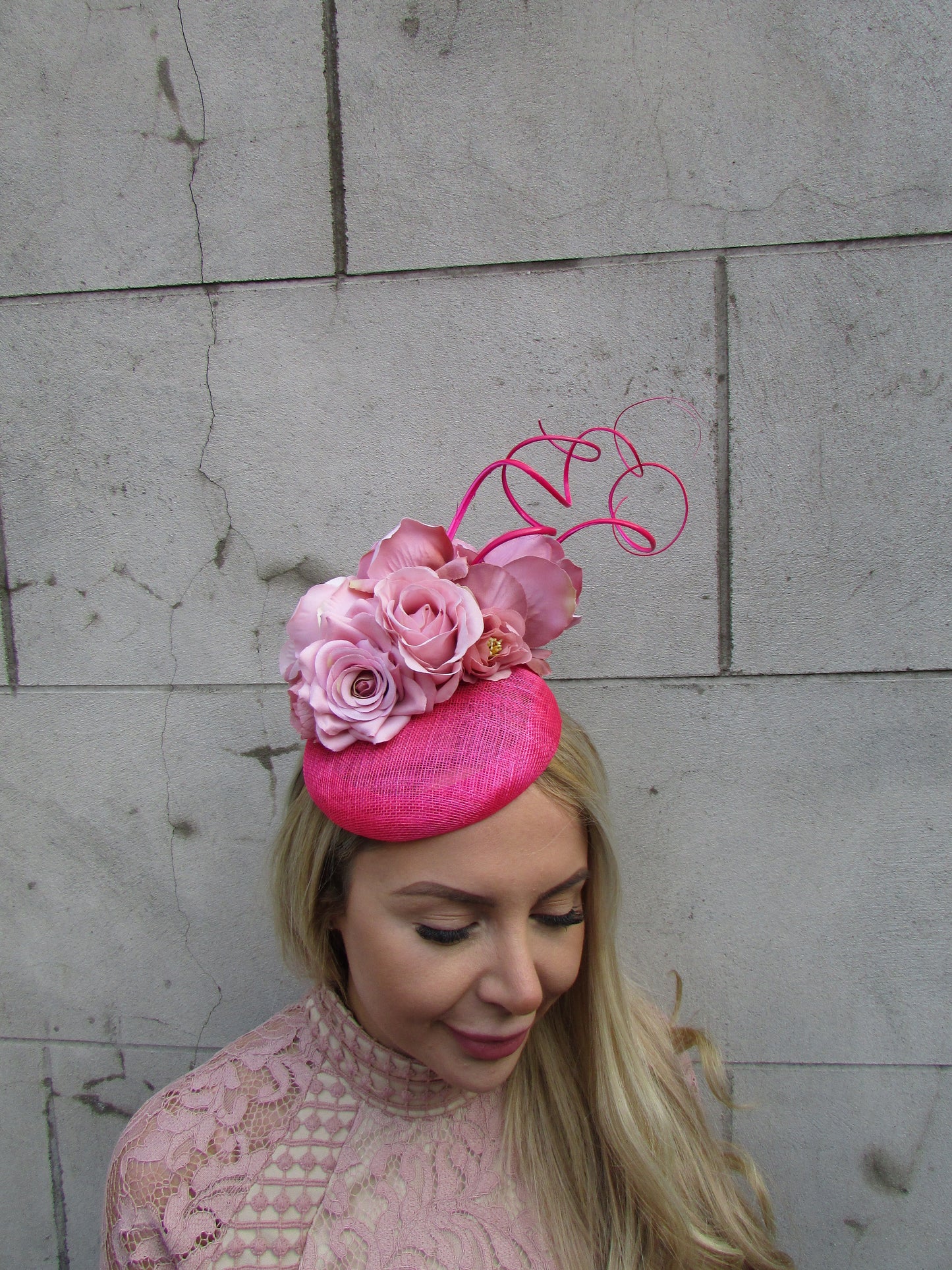 Hot Pink & Dusky Pink Flower Pillbox Hat