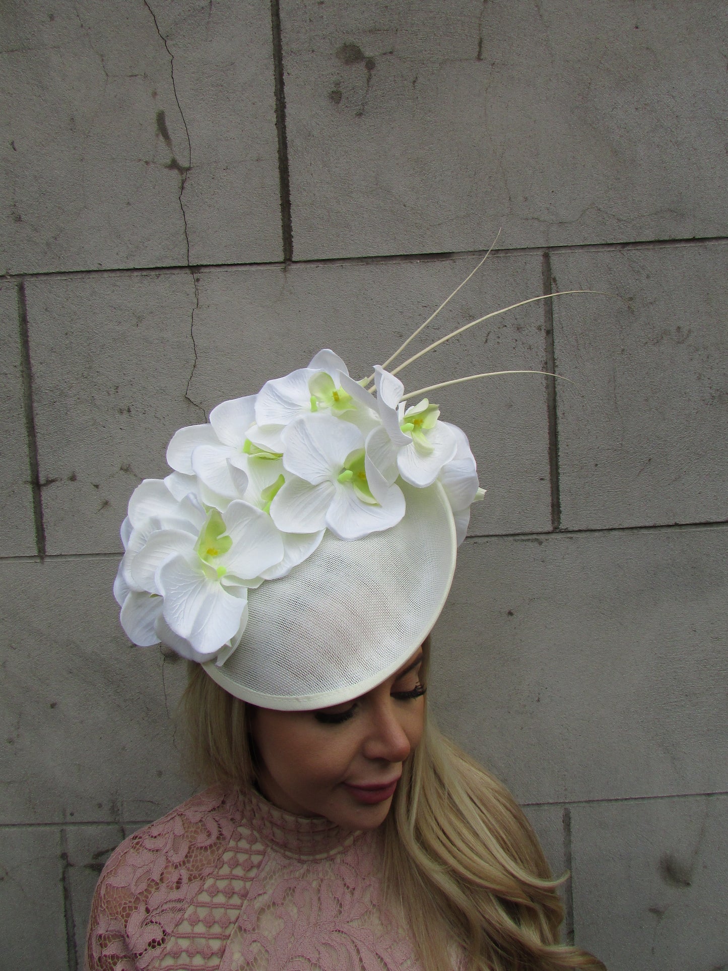 Large Cream Orchid Flower Fascinator Hat