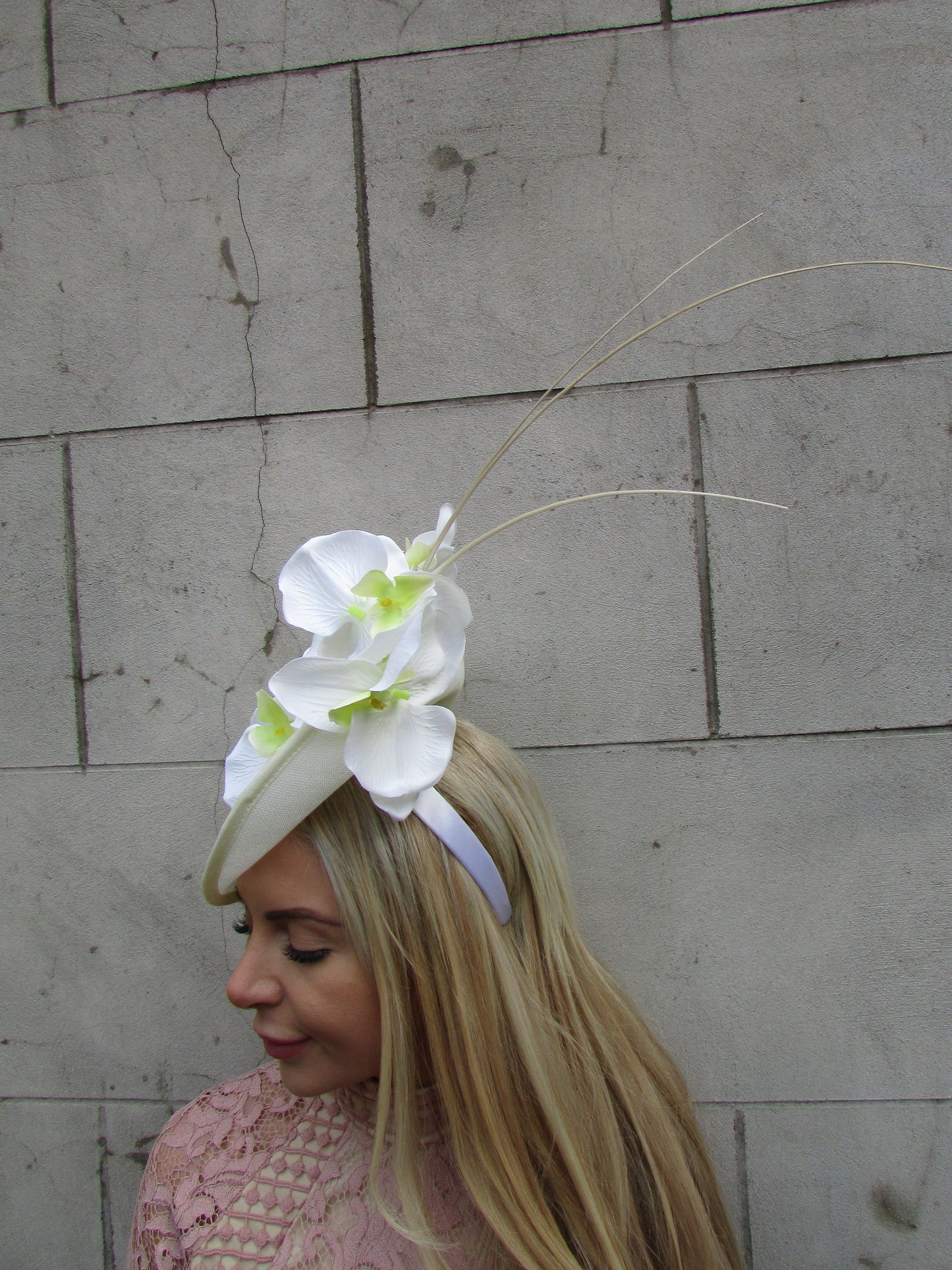 Large Cream Orchid Flower Fascinator Hat