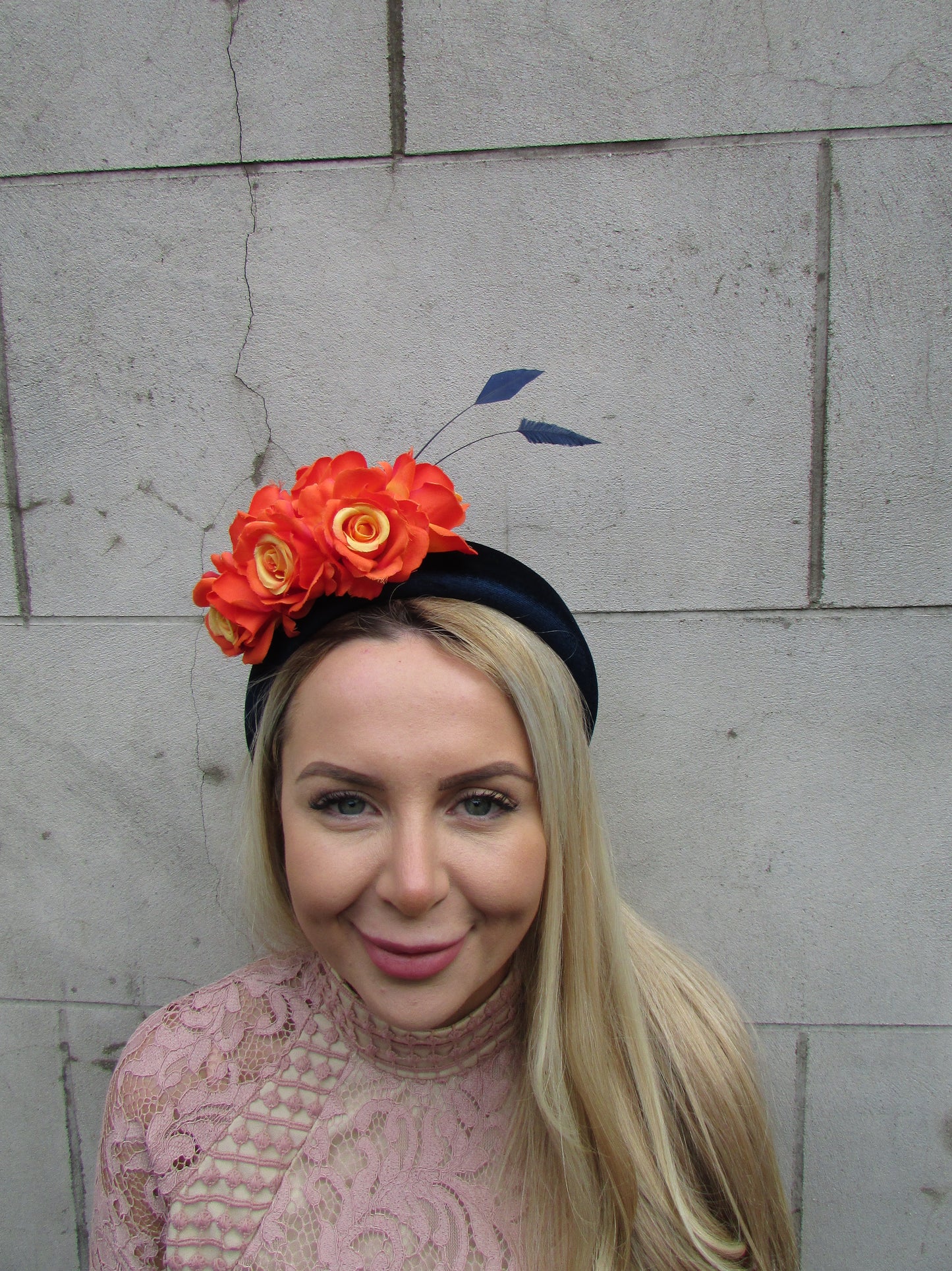 Orange & Navy Blue Floral Fascinator Headband
