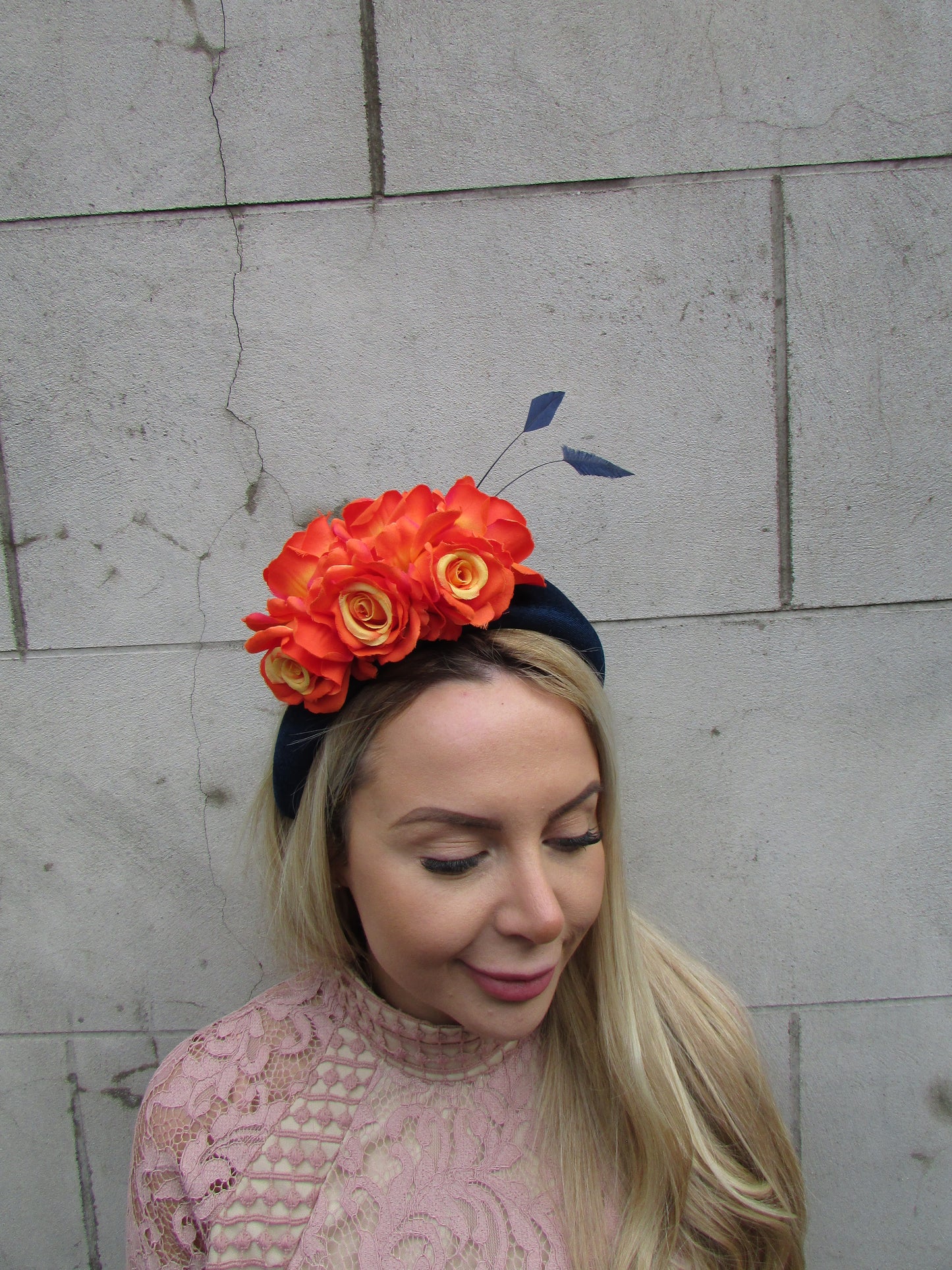 Orange & Navy Blue Floral Fascinator Headband
