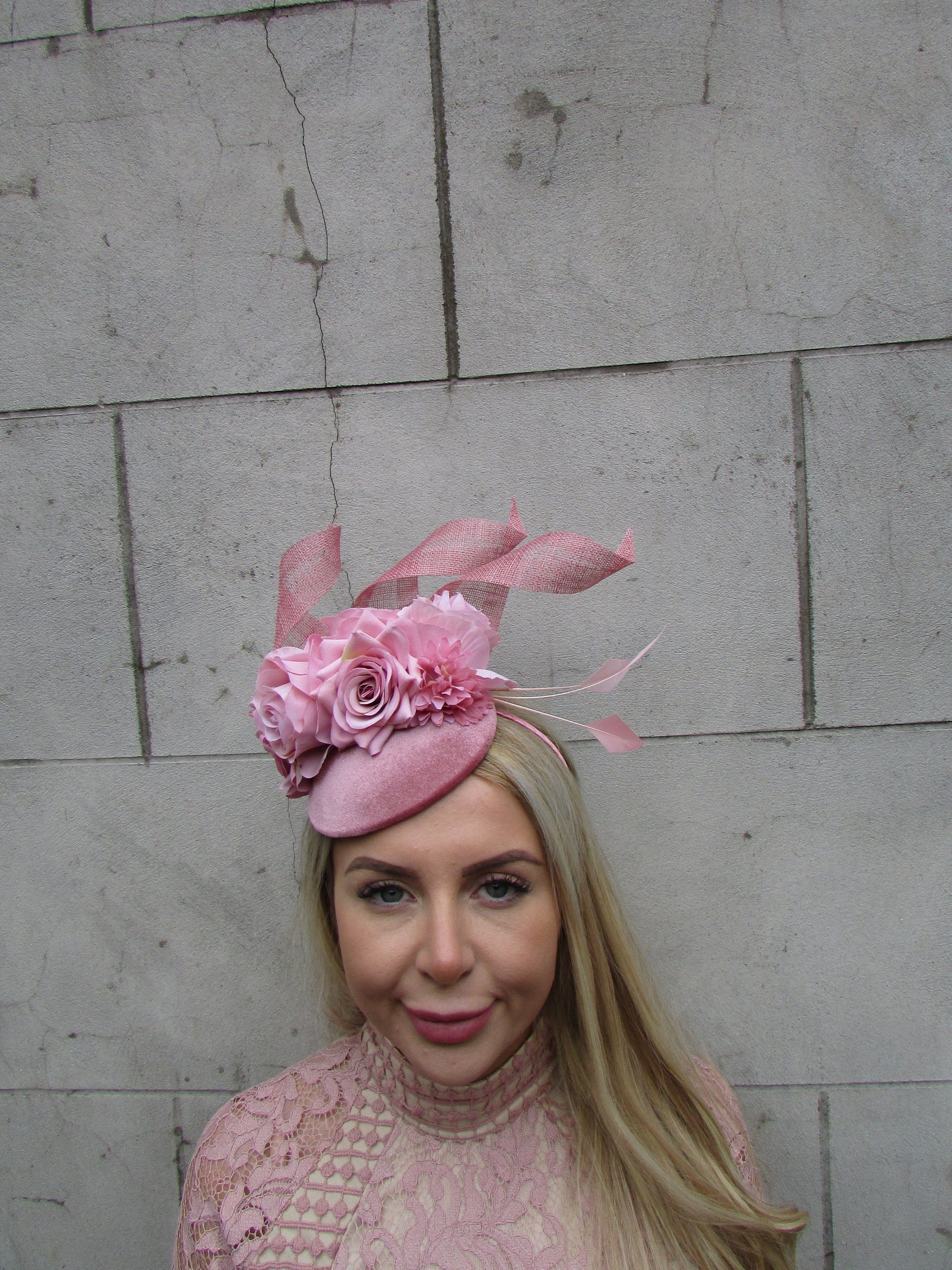 Dusky Pink Velvet Flower Fascinator Hat