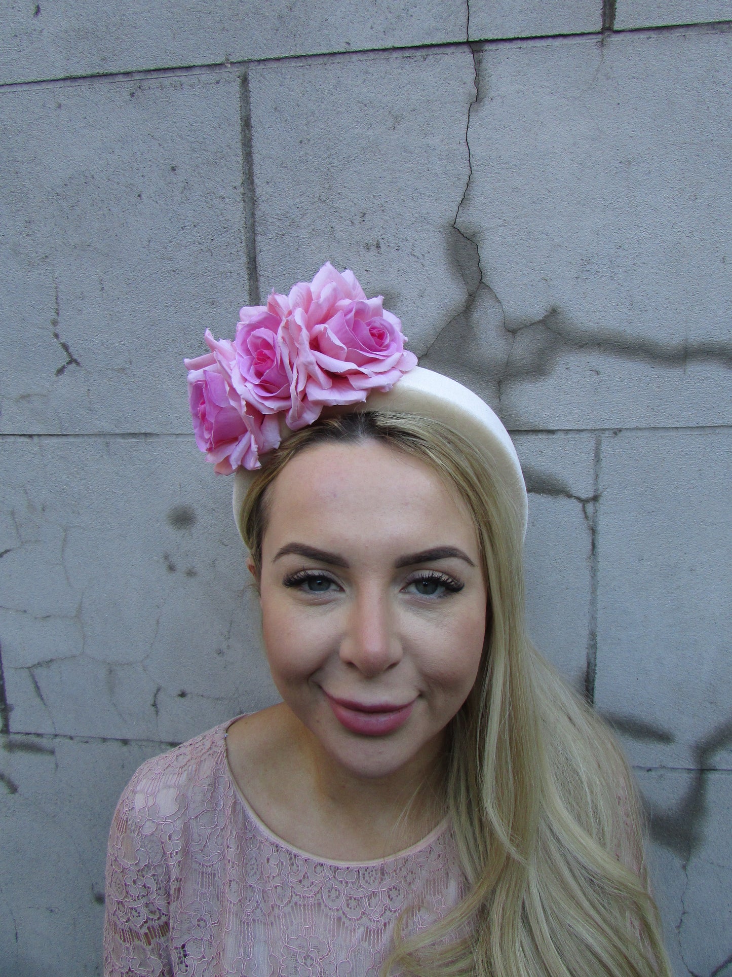 Champagne & Pink Flower Fascinator Headband