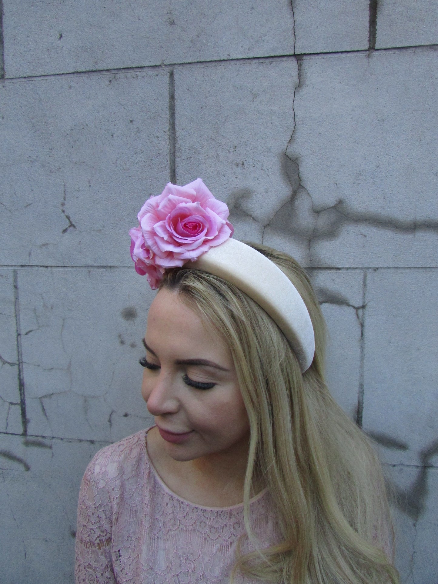 Champagne & Pink Flower Fascinator Headband