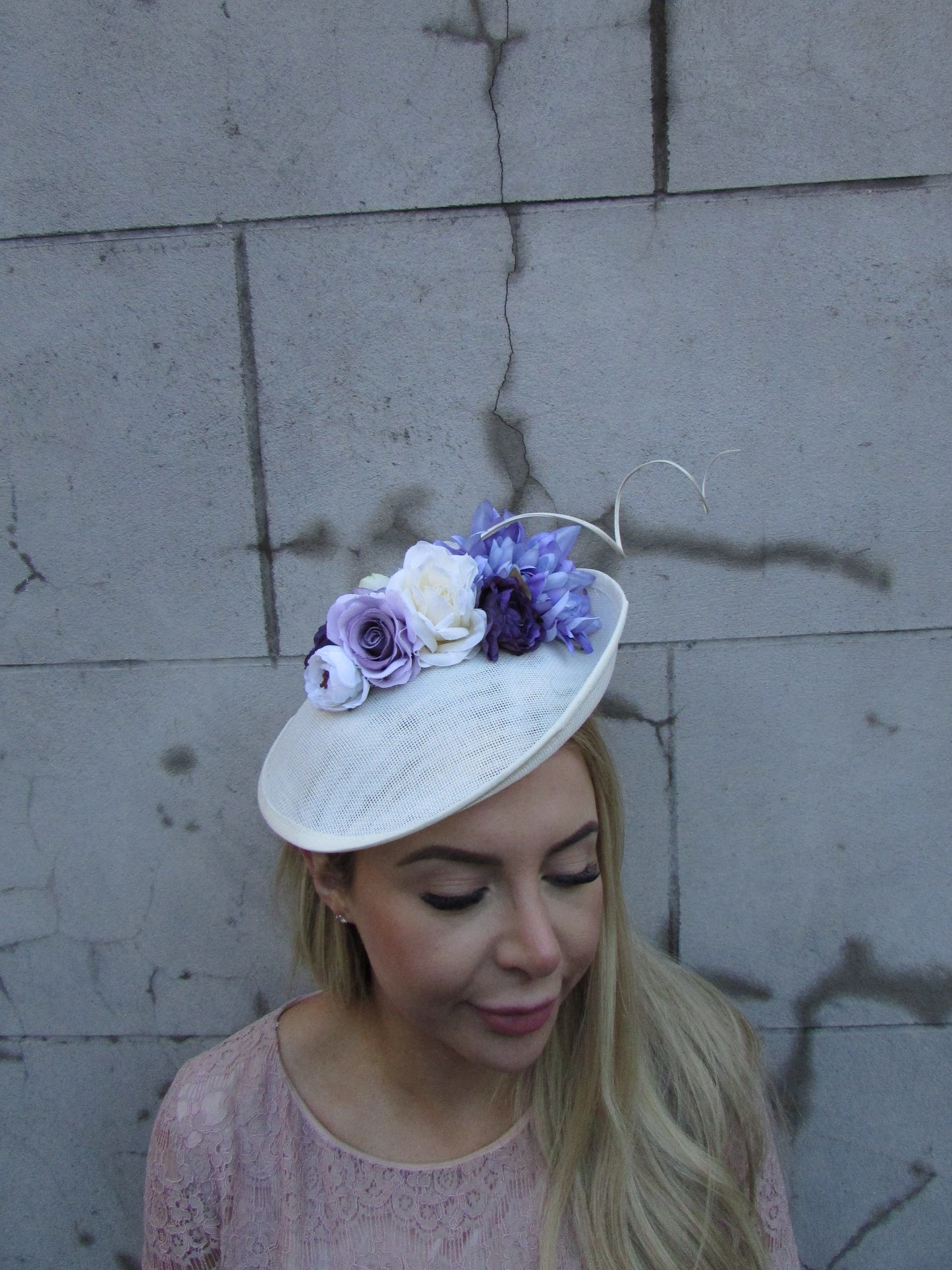 Cream & Purple Flower Disc Hat