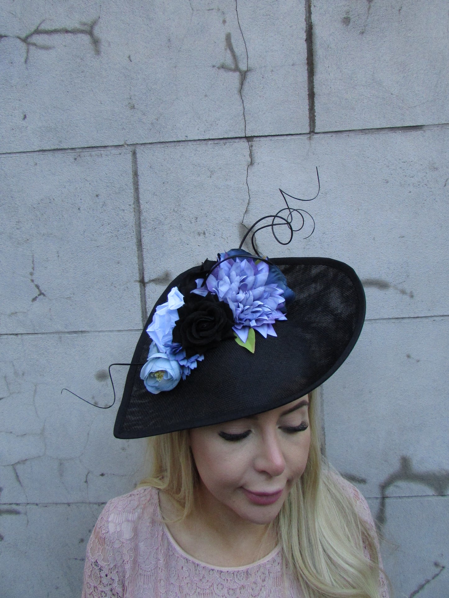Black & Cornflower Large Hat Fascinator