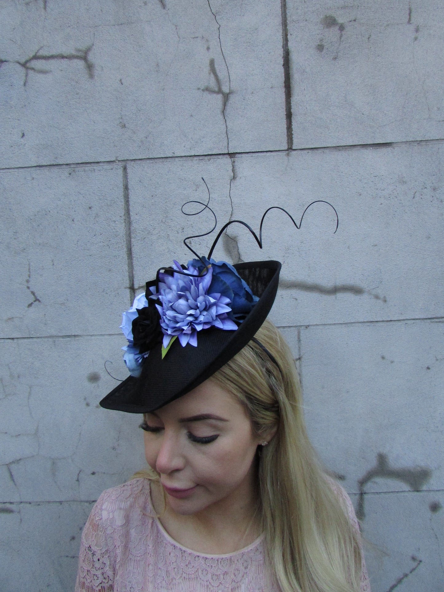 Black & Cornflower Large Hat Fascinator