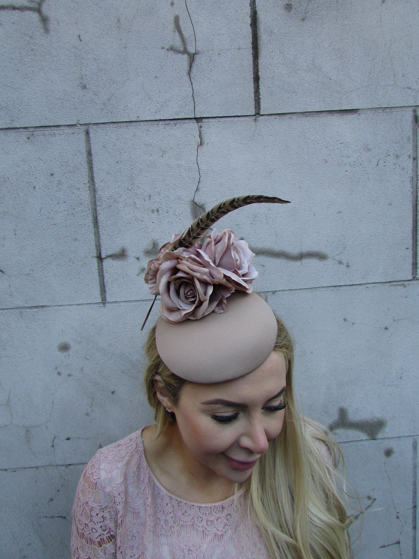 Mink Rose & Pheasant Feather Statement Hat