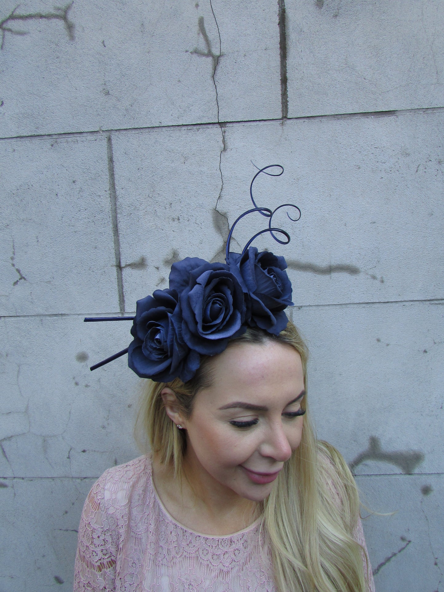 Navy Blue Floral Headpiece