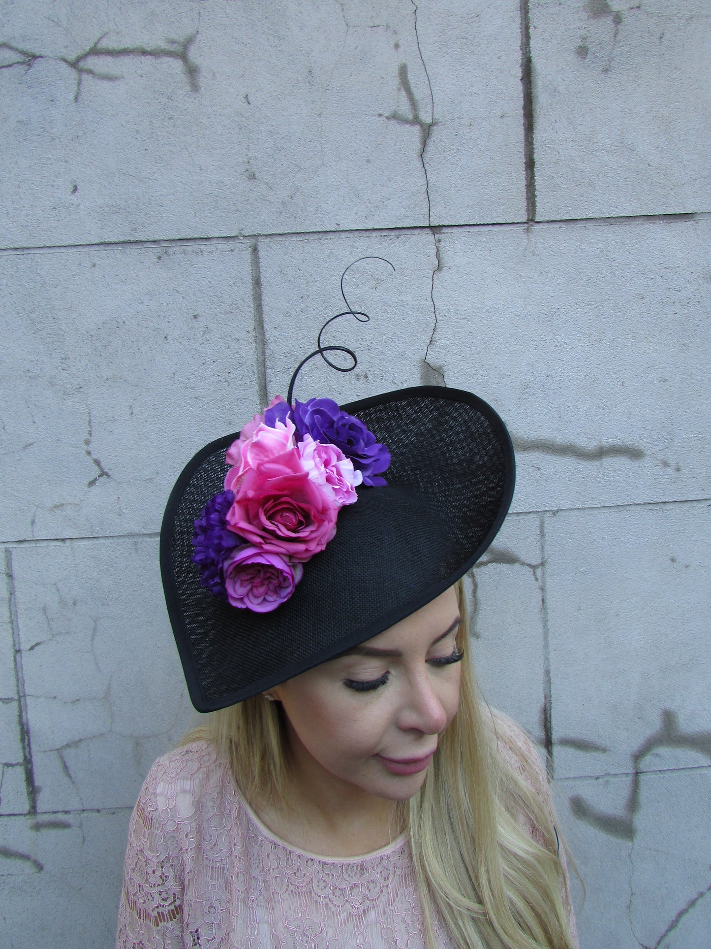 Black Purple & Pink Rose Flower Hatinator