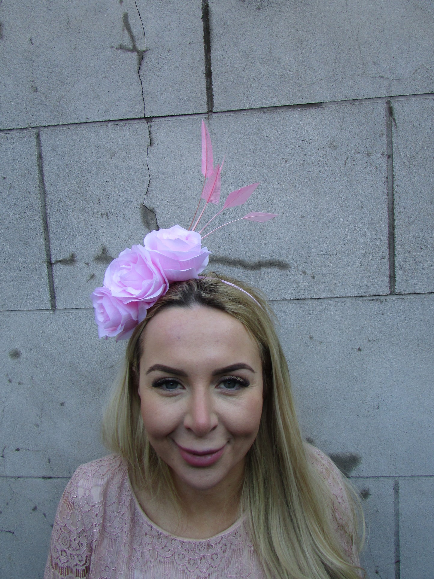 Light Pink Rose Flower Fascinator Headband