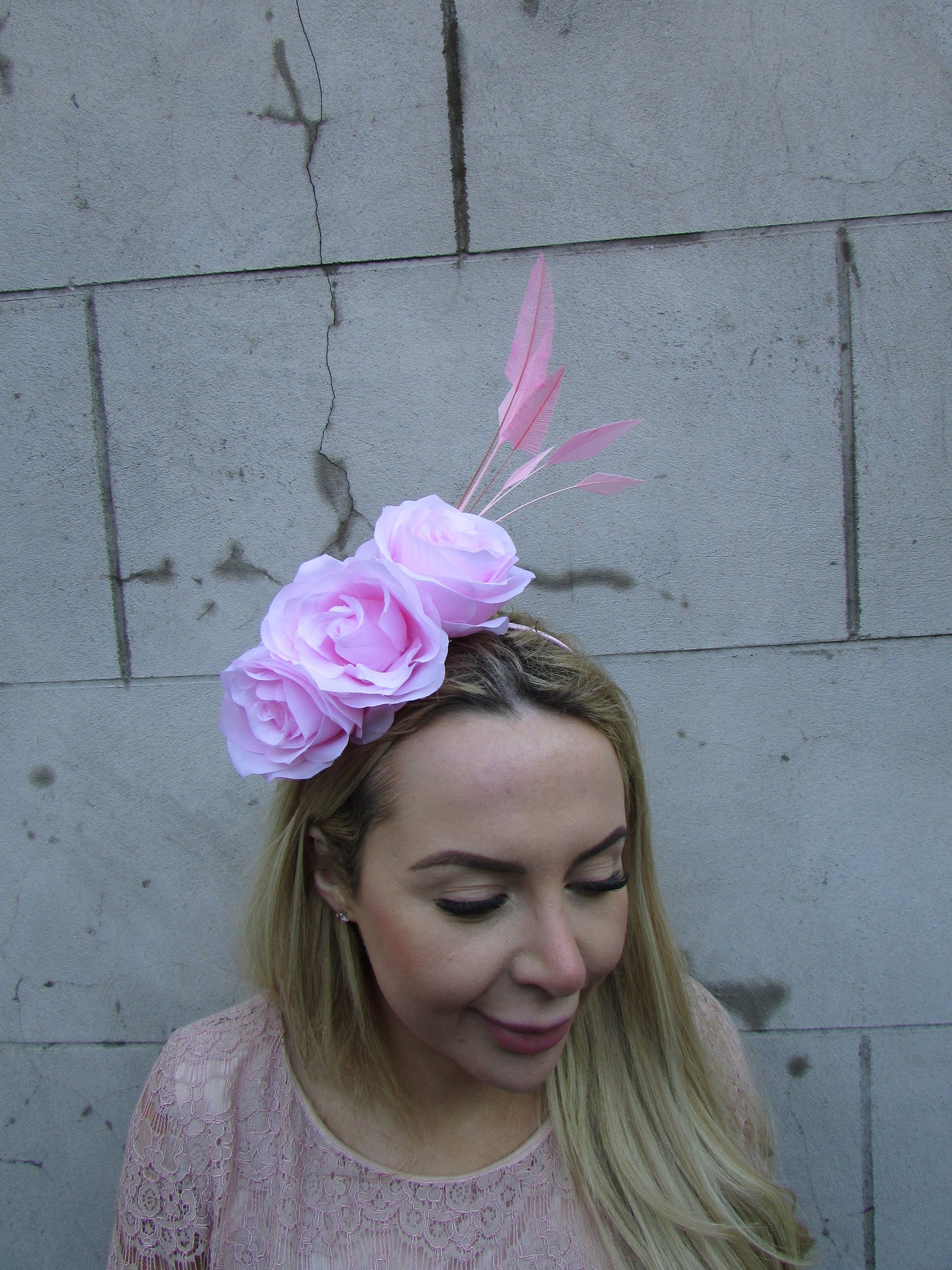 Light Pink Rose Flower Fascinator Headband