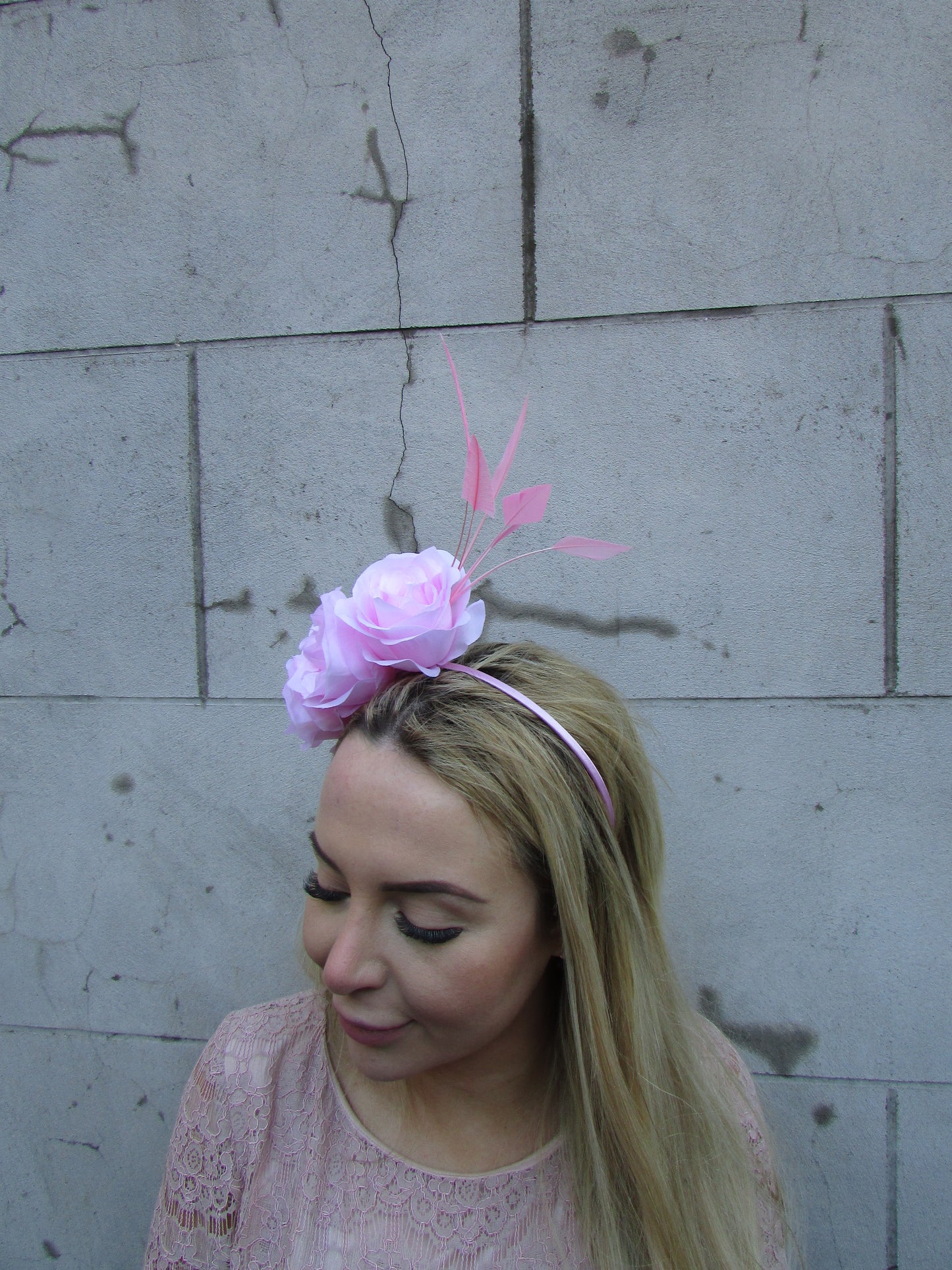 Light Pink Rose Flower Fascinator Headband