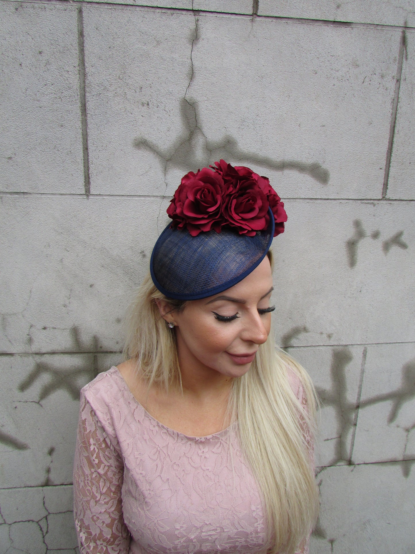 Navy & Burgundy Flower Fascinator Hat
