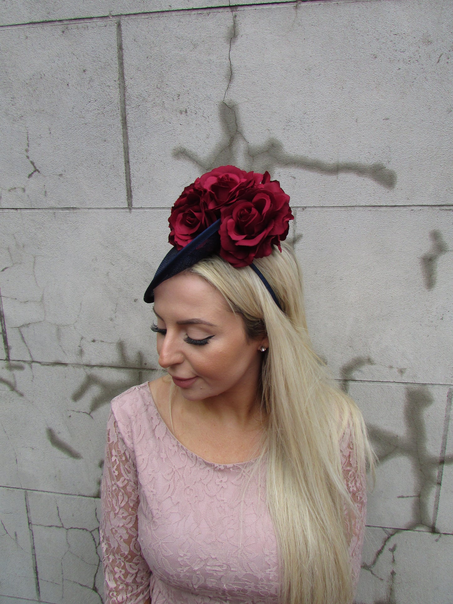 Navy & Burgundy Flower Fascinator Hat