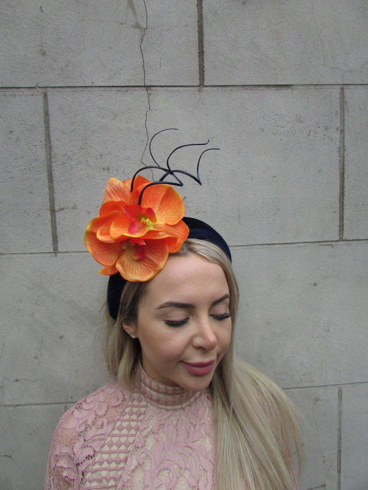 Orange & Navy Blue Orchid Fascinator Headband