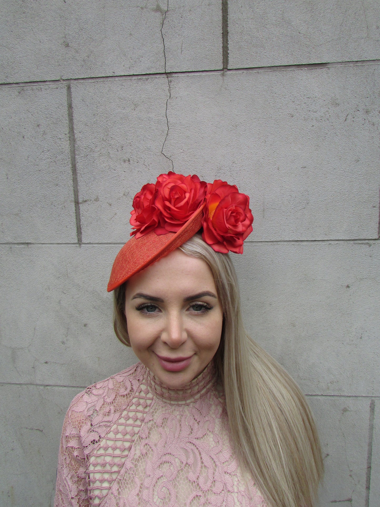 Burnt Orange Rose Flower Fascinator Hat