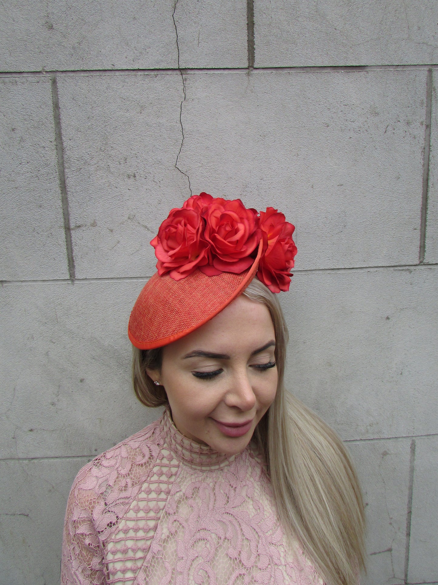Burnt Orange Rose Flower Fascinator Hat