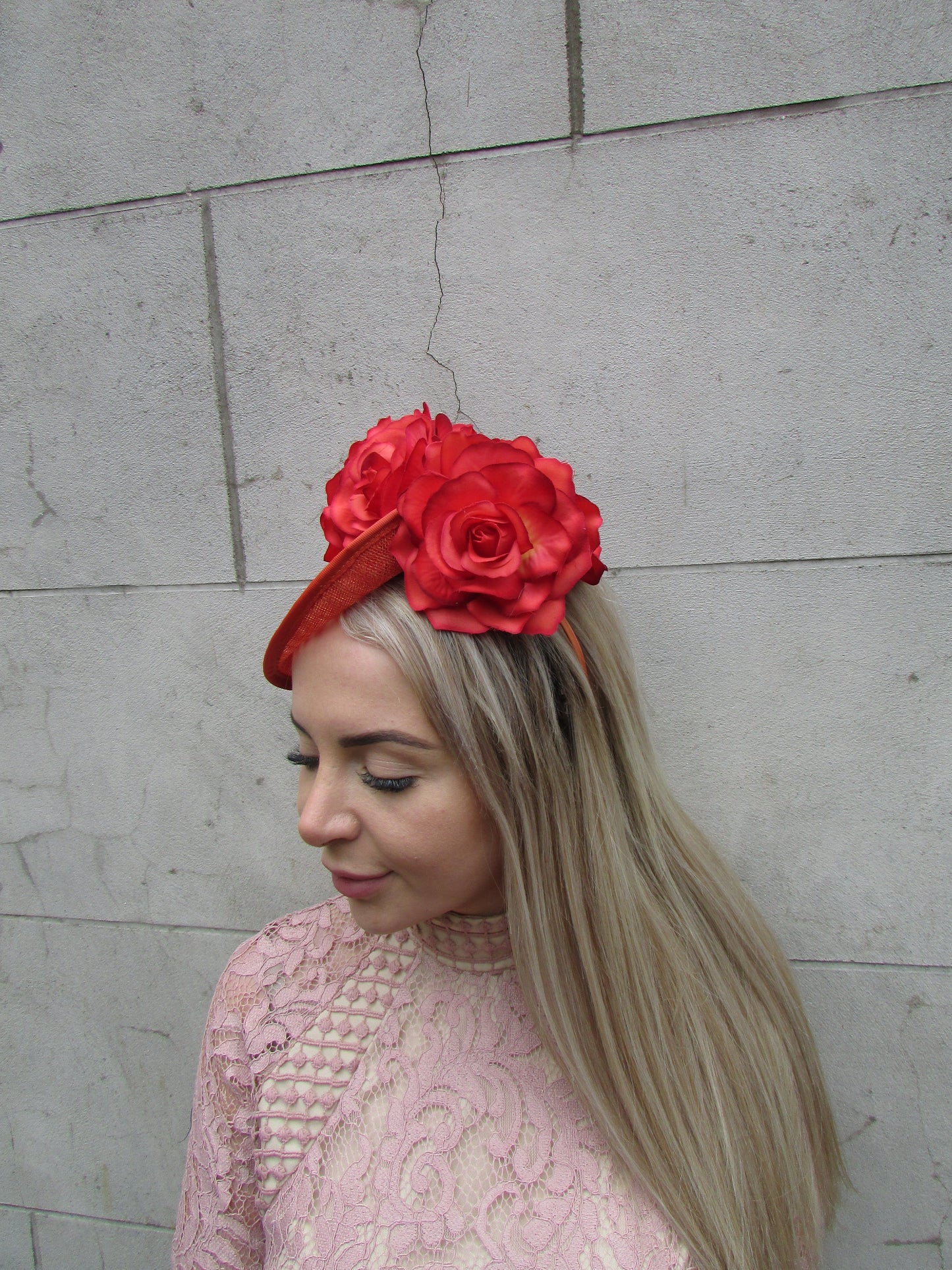 Burnt Orange Rose Flower Fascinator Hat
